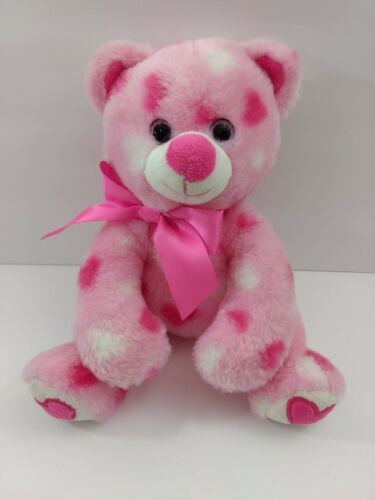 The Bearington Collection Pink Polka Dot Teddy Bear Ribbon Bow Plush Beanbag 8"